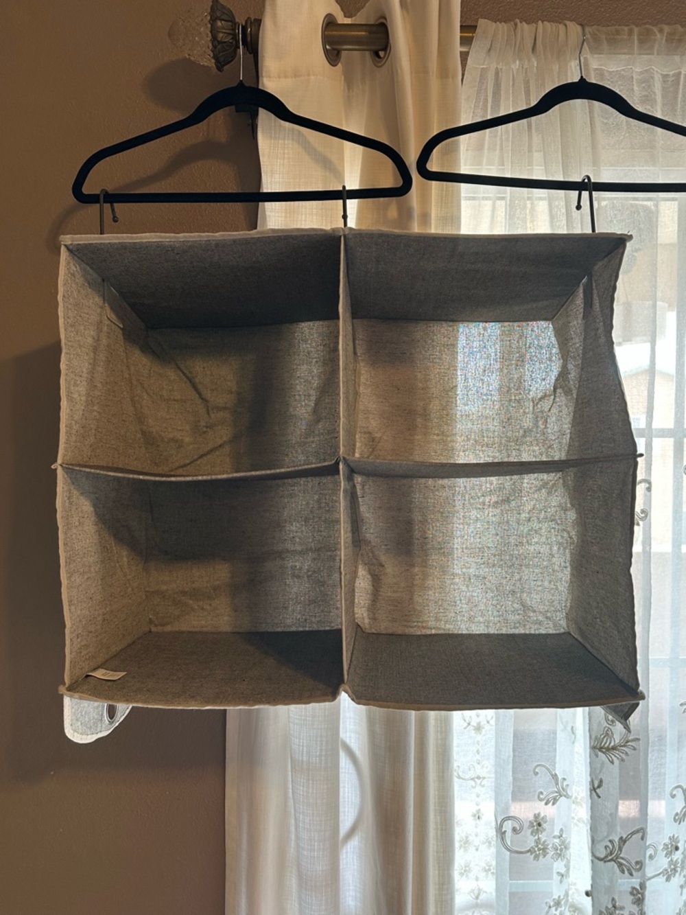 Gray Fabric Hanging Closet Organizer - 4 Cubby Shelf